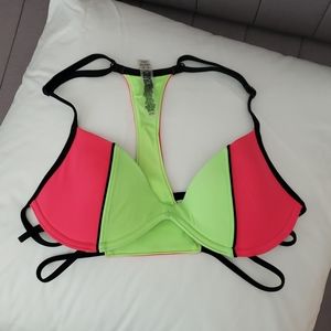 PINK》Neon Pink and Green Bikini Top